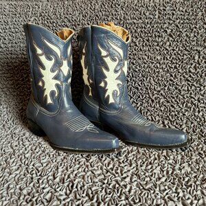 Navy Blue Leather Authentic Mid-Calf Cowboy Boot - Size 8